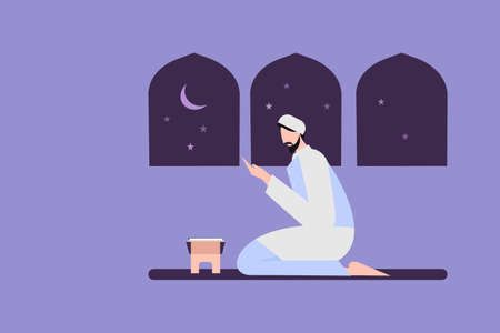 Illustration of a Muslim religious man  do praying. Concept for Ramadan greetingsのイラスト素材