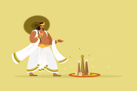 Onam festival background with King Mahabali. Onam is a harvest festival in Kerala, Indiaのイラスト素材