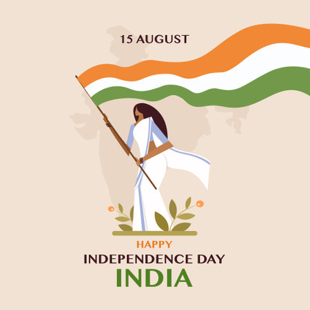 A woman holding the Indian tricolour flag.Indian Independence Day conceptのイラスト素材
