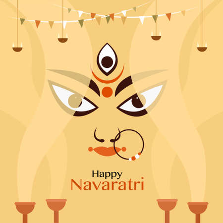 Worshipping of Goddess Durga. Concept for Navaratri festivalのイラスト素材