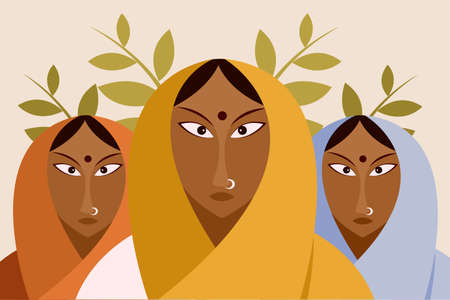 Indian rural women wearing traditional dressのイラスト素材