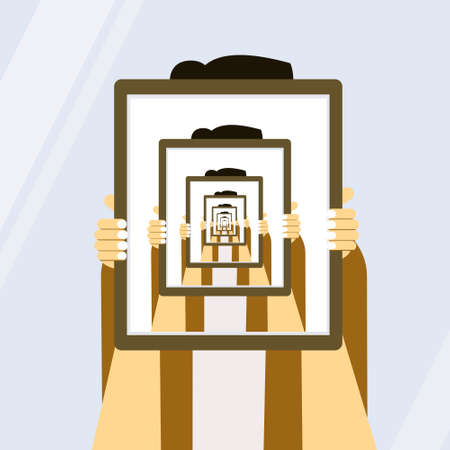 Series of mirror reflections of a person holding a mirror in-front of his faceのイラスト素材