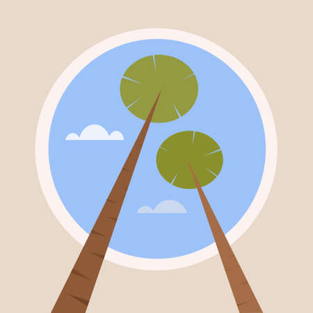 Palm trees growing up through a hole in the roof of an environment friendly constructionのイラスト素材