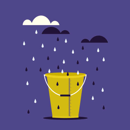 Illustration of rain water is collecting in a bucket. Concept for rain water harvestingのイラスト素材