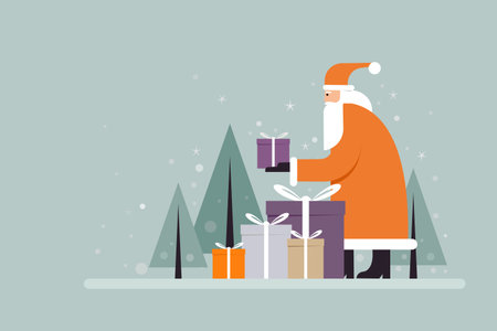 Santa Claus with gifts in a snowy winter backgroundのイラスト素材