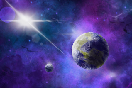 Cosmic background with planets, stars, nebulae and dusts