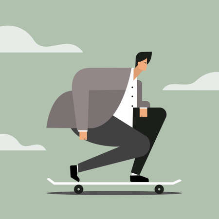 Young businessman skateboarding against a sky backgroundのイラスト素材