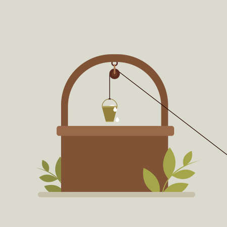 Illustration of a traditional open water well with pulley and ropeのイラスト素材