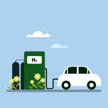 Illustration of eco friendly green hydrogen fuel pump and carのイラスト素材