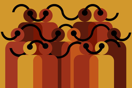 Abstract illustration of human figures connected through their headsのイラスト素材