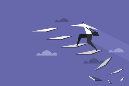 Conceptual illustration of a businessman climbing the imaginary steps to reach higher destinationのイラスト素材