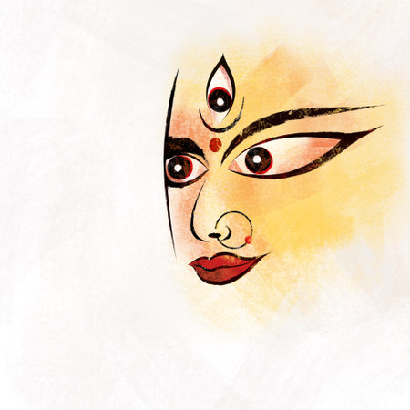 Illustration of Goddess Durga with textures. Concept for Durga Puja festival of India.の写真素材