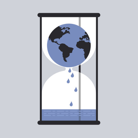 An hourglass with water melted from the earth on the upper side. Concept for global warmingのイラスト素材