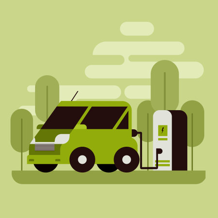 Illustration of an electric vehicle getting chargedのイラスト素材
