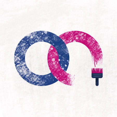 Textured illustration of two overlapping circles painted by a brushの写真素材