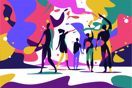 Group of people celebrating the Holi festival with coloursのイラスト素材