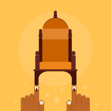 Conceptual illustration of a chair of power resting on two fingers with electoral stains.のイラスト素材