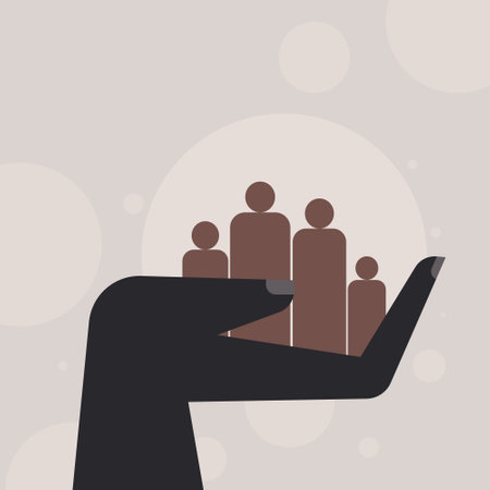 A big hand safely holding a family of four people. Concept of security.のイラスト素材