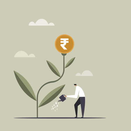 Conceptual illustration of a person watering a plant flowered with Rupee coinのイラスト素材