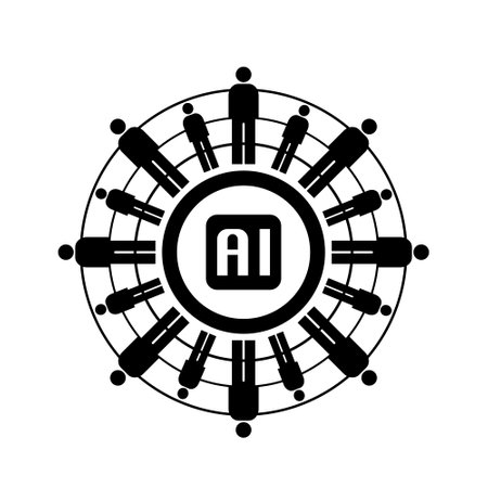 Vector illustration of AI processor surrounded by humans networkのイラスト素材