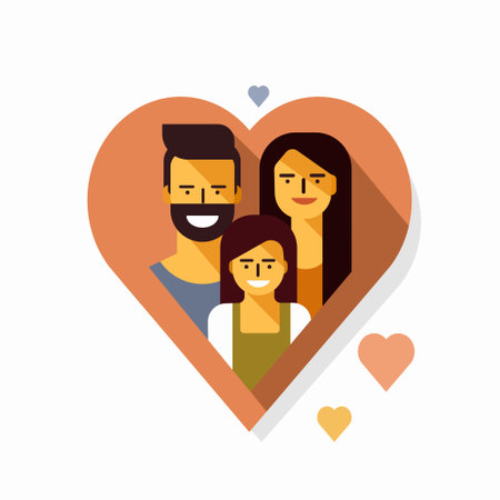 Illustration of a loving parents and a daughter inside a heart symbolのイラスト素材
