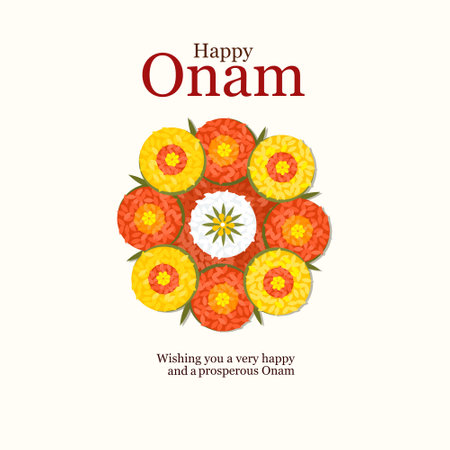 Onam festival greetings with floral designs. Onam is a traditional festival in Kerala, Indiaのイラスト素材