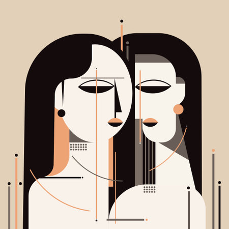 Abstract illustration of two closely held female facesのイラスト素材