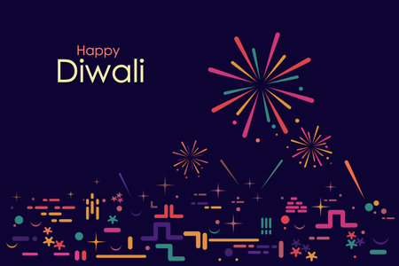 Illustration of fireworks and illuminations. Concept for Diwali festival of Indiaのイラスト素材