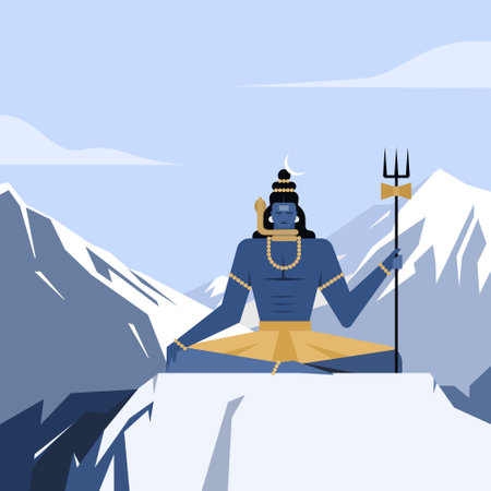 llustration of Lord Shiva meditating on mountainsのイラスト素材