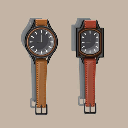 this is an illustration of two classic timepieces with genuine leather strap made of dali. this .illustration good for icon, symbol and etc.のイラスト素材