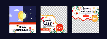 Spring equinox. Spring sale. Social media post template for digital marketing and sales promotion on...