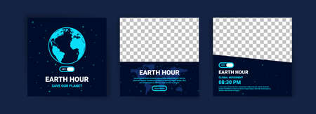 Collection of social media posts for earth hour. Campaigning for climate change awareness by turning...