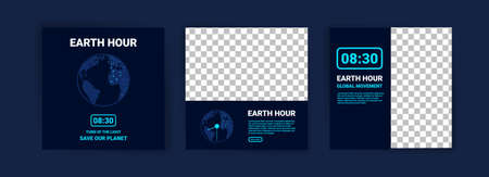 Collection of social media posts for earth hour. Campaigning for climate change awareness by turning off lights and electronic equipment that are not in use for 1 hour.のイラスト素材