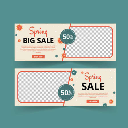Spring sale banner vector. Spring poster and banner template. Holiday Shopping. Banners vector for social media ads, web ads, business messages, discount flyers and big sale banner.のイラスト素材