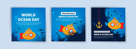World Ocean Day. Education on the importance of protecting the oceans. Banner vector for social...