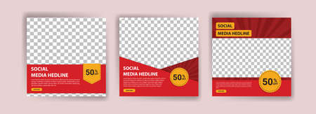 Set of Editable minimal square banner template. Banner vector for social media ads, web ads, business messages, discount flyers and big sale banners. Vector illustration with photo collegのイラスト素材