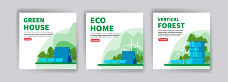 Green house. Eco-friendly house. Vertical forest. Ecology banners for website, social media posts, postcards, cards and backgrounds.のイラスト素材
