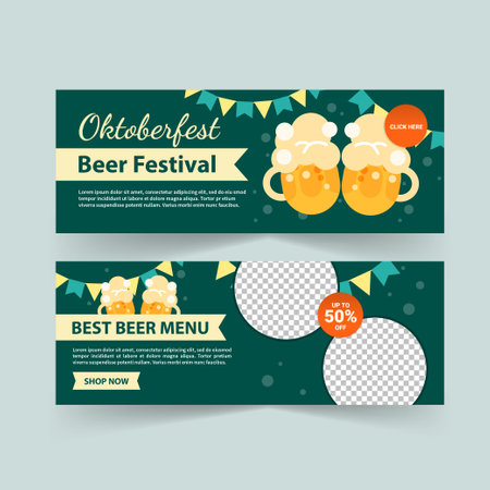 Banner template for oktoberfest. Banner vector for social media ads, web ads, business messages, discount flyers and big sale banners.のイラスト素材