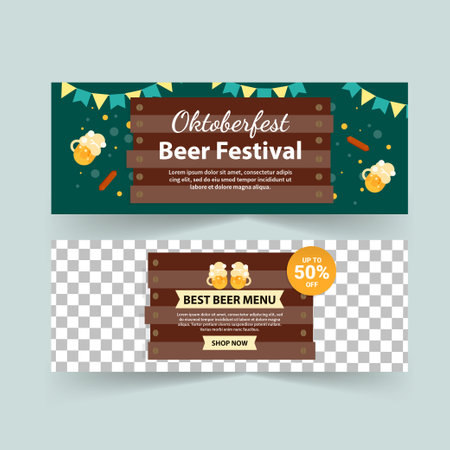 Banner template for oktoberfest. Banner vector for social media ads, web ads, business messages, discount flyers and big sale banners.のイラスト素材