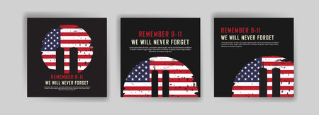 Social media post template to commemorate the September 11 attacks. Patriot day USA Never forget 9/11 poster.のイラスト素材