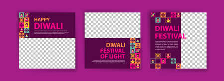 Social media post template for Diwali Celebration. Colorful neo geometric poster for Diwali Celebration.のイラスト素材