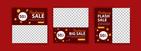 Social media post template for Thanksgiving Day sale. Thanksgiving Day sale web banner template. Give thanks promo offerのイラスト素材