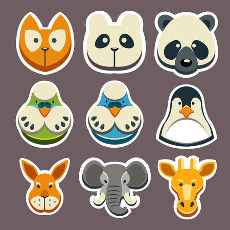 Nine cute cartoon animal stickers. Animal iconsのイラスト素材