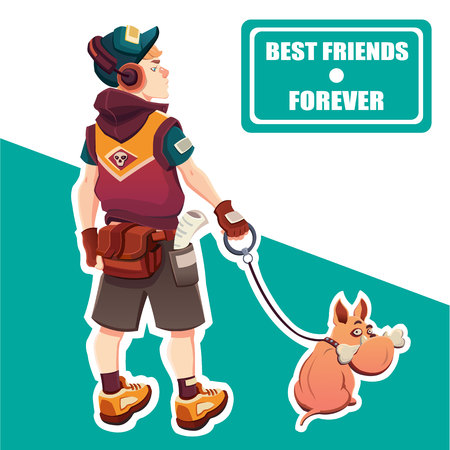 Boy with dog. A Boy and His Dog. Best friends forever. Vector illustration child and dogのイラスト素材