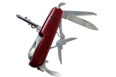 Red  army knife multi-tool isolated on white background 