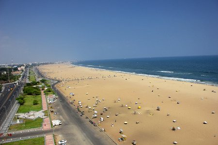 Arial view over chennai,marina beach,indiaの写真素材