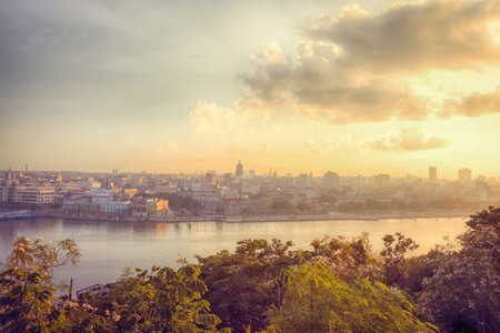 Panoramic view of the city of Bangkok at sunset, Thailandの写真素材