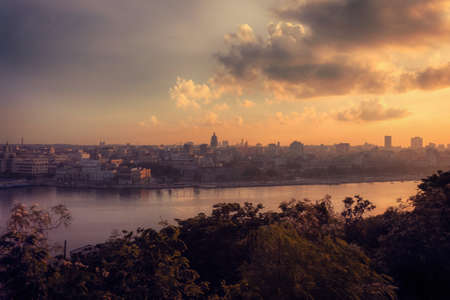 Beautiful sunset over the city of Varanasi, India.の写真素材