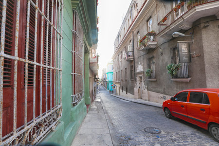 Old Havana downtown Street - Havana, Cubaのeditorial素材