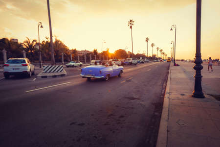 View of Havana street at sunset